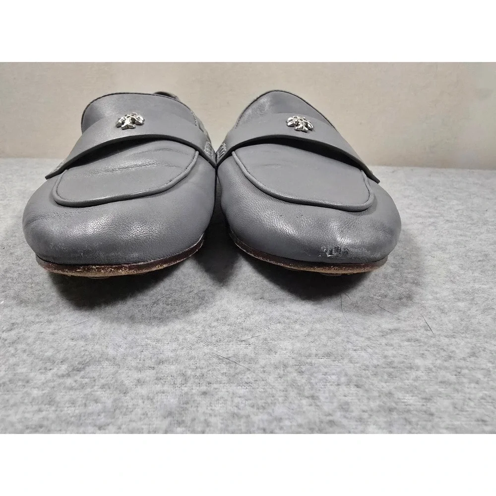 Tory Burch Jessa Grey Leather Driving Loafers Silver Horsehead Hardware Flats 9M